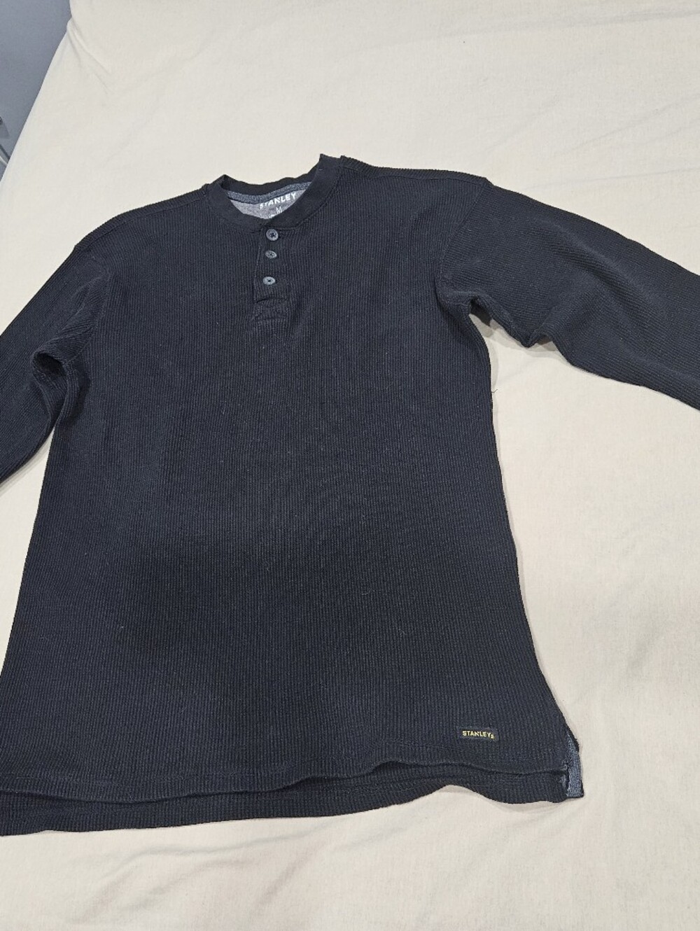 Stanley Black Waffle-Knit Henley Crewneck